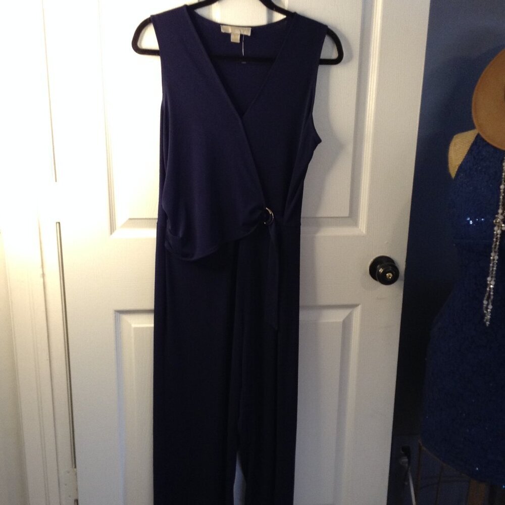 Michael Kors "M" Faux Wrap Jumpsuit; Sleeveless, Festive; Couture, Quite Luxury